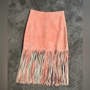 J Crew collection pink leather fringe skirt 2